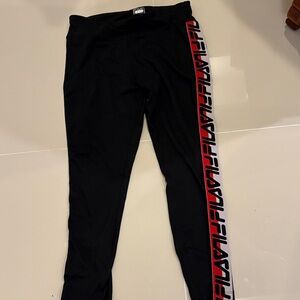 Women’s Black Leggings with Red and White Side Stripe